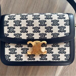 Celine Teen Triomphe Bag - Canvas, black calfskin leather, and gold hardware